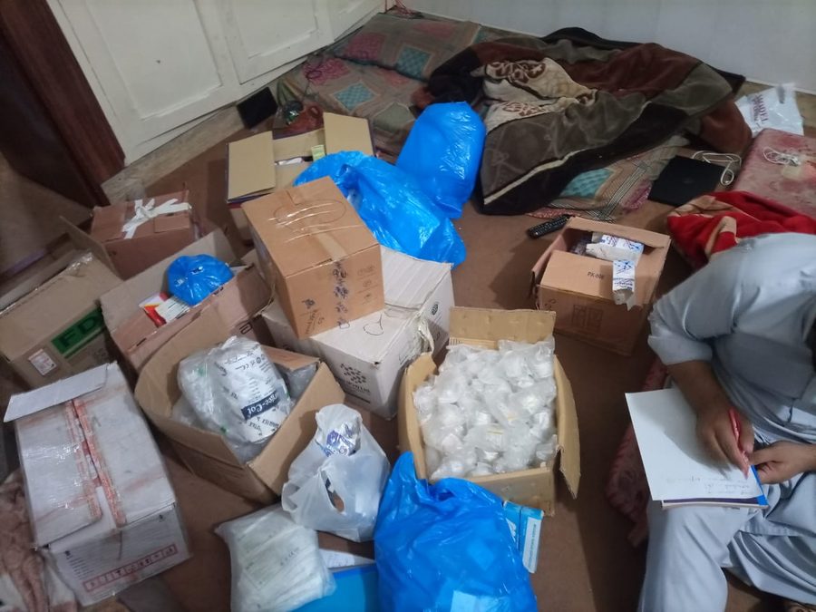 Medicines sorted and packed by volunteers before a camp