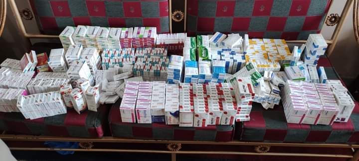 Boxes of medical supplies gathered for a camp
